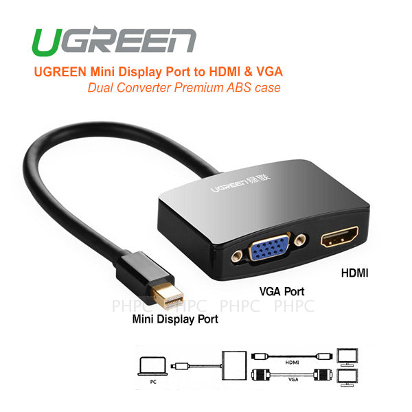 UGREEN 10439 Mini DisplayPort to HDMI/VGA Adapter - Black