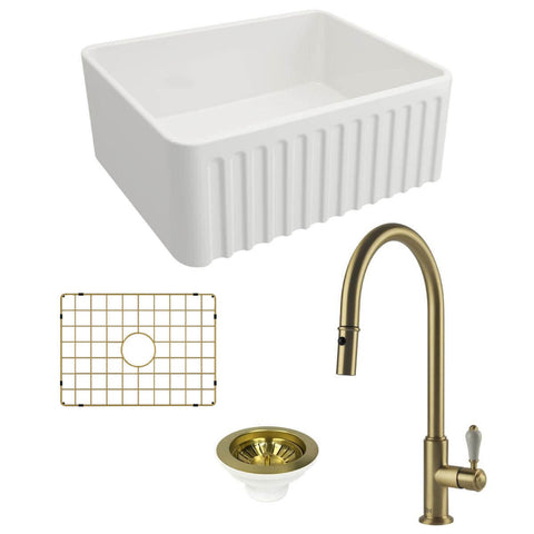 Turner Hastings Novi 60 Butler Sink Pack - Brushed Brass Ludlow Pull Out Mixer Tap - PKG025