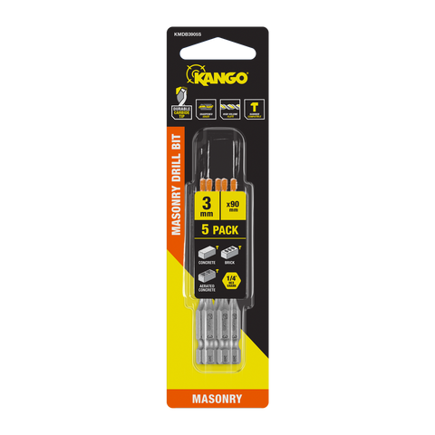 Kango 3 x 90mm Masonry Drill Bit 5 Pack - Carbide Tip for Concrete & Brick