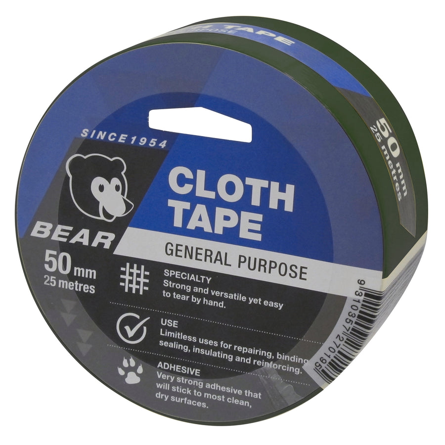Norton Bear Green Cloth Tape 50mm x 25m Indoor Outdoor Hand-Tearable