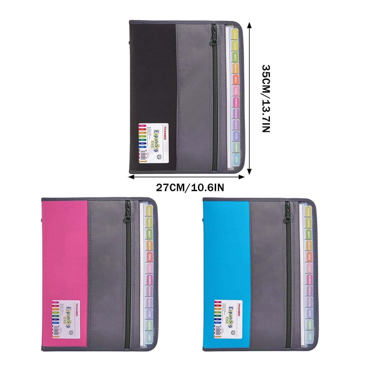 Accordion File Folder 13 Pocket Double Zipper Waterproof Document Organiser - Pink - view 4