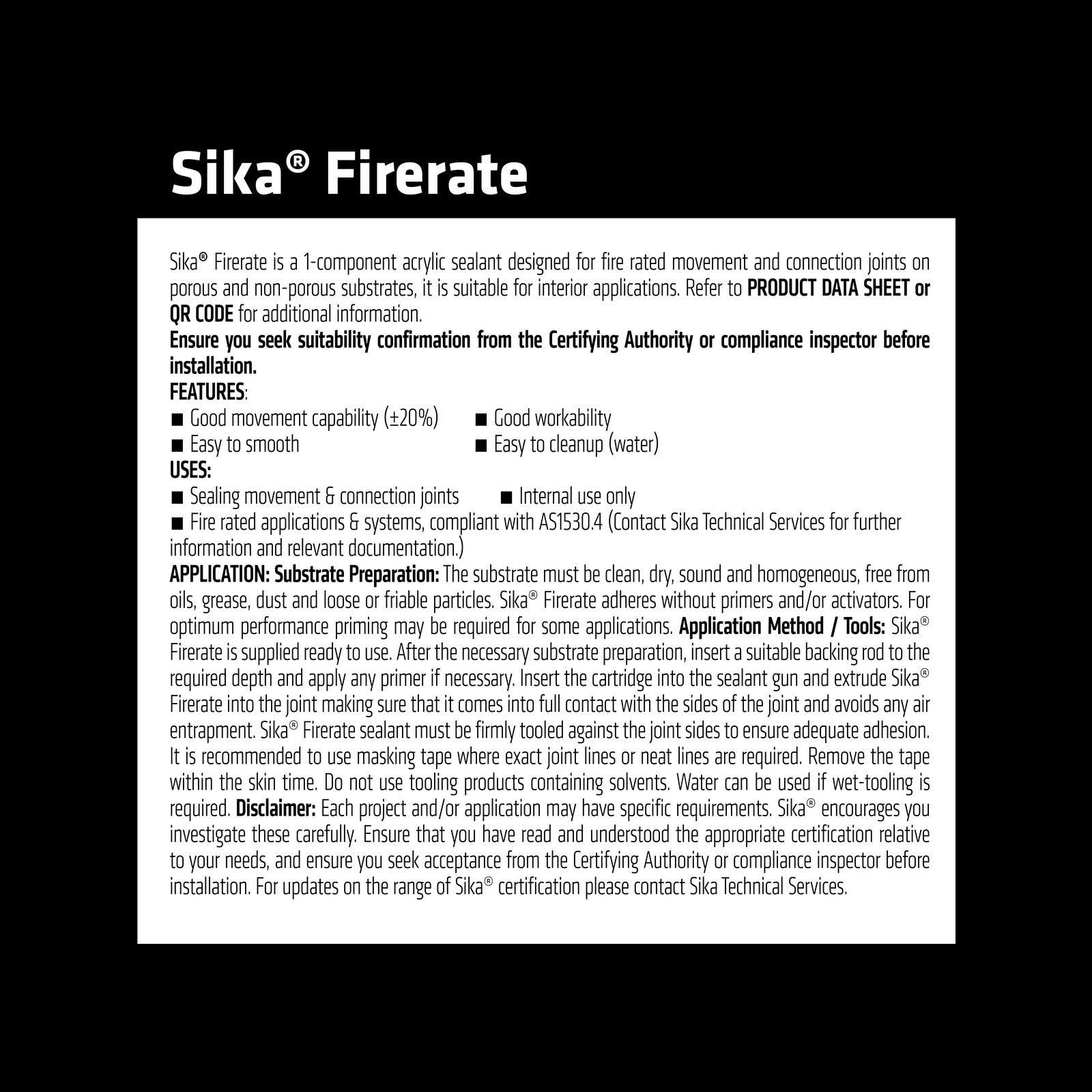 Sika Firerate Fire-Resistant Acrylic Sealant Grey 310ml