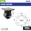 Easyroll 75mm Black Fixed Machine Castor Nylon 500kg Load Capacity - SuperSaverAU - view 2