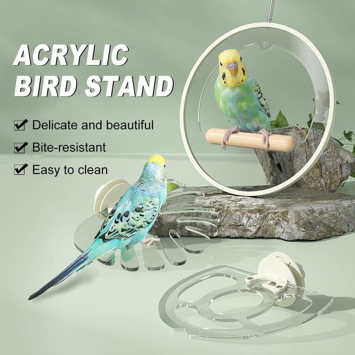 Acrylic Bird Perch Stand with Clear Platform - Leaf Shape - view 2