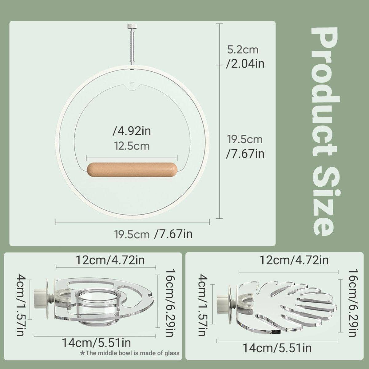 Acrylic Bird Perch Stand with Wooden Bar - Round Ring Design - view 4