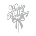 Acrylic Cake Topper, 11cm Wide - Silver Bowknot