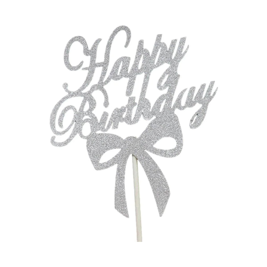 Acrylic Cake Topper, 11cm Wide - Silver Bowknot