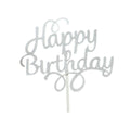 Acrylic Cake Topper, 11cm Wide - Silver Happy Birthday