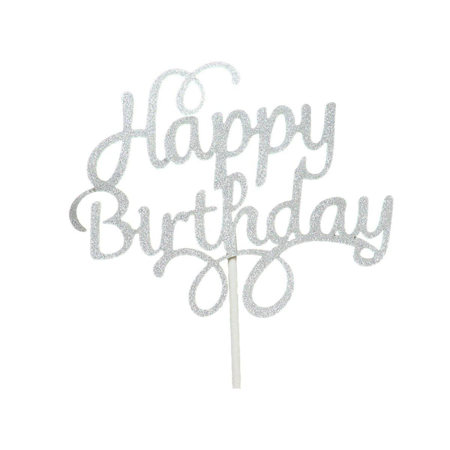 Acrylic Cake Topper, 11cm Wide - Silver Happy Birthday