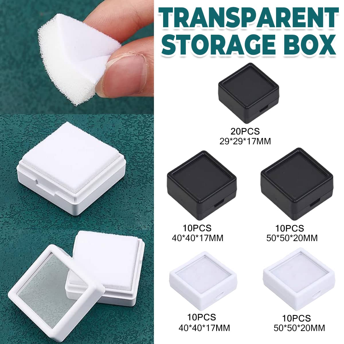 Acrylic Gem Display Box with Glass Cover - Black, 5 x 5 cm, Pack of 10 - view 2