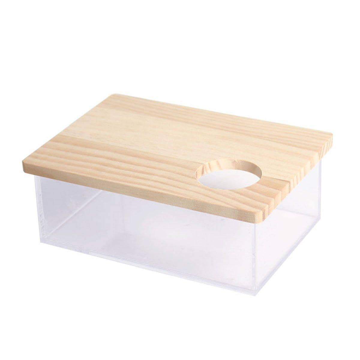 Acrylic Hamster Sand Bath and Toilet with Wooden Lid - Rectangle (21 x 15.5 x 10 cm)