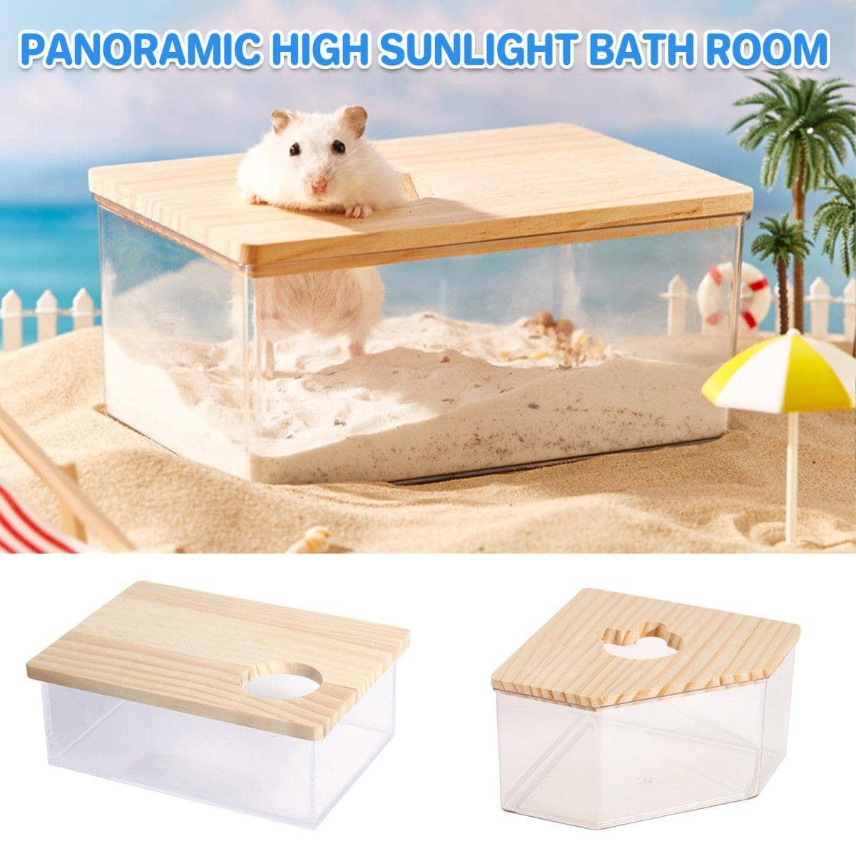 Acrylic Hamster Sand Bath and Toilet with Wooden Lid - Rectangle (21 x 15.5 x 10 cm) - view 2