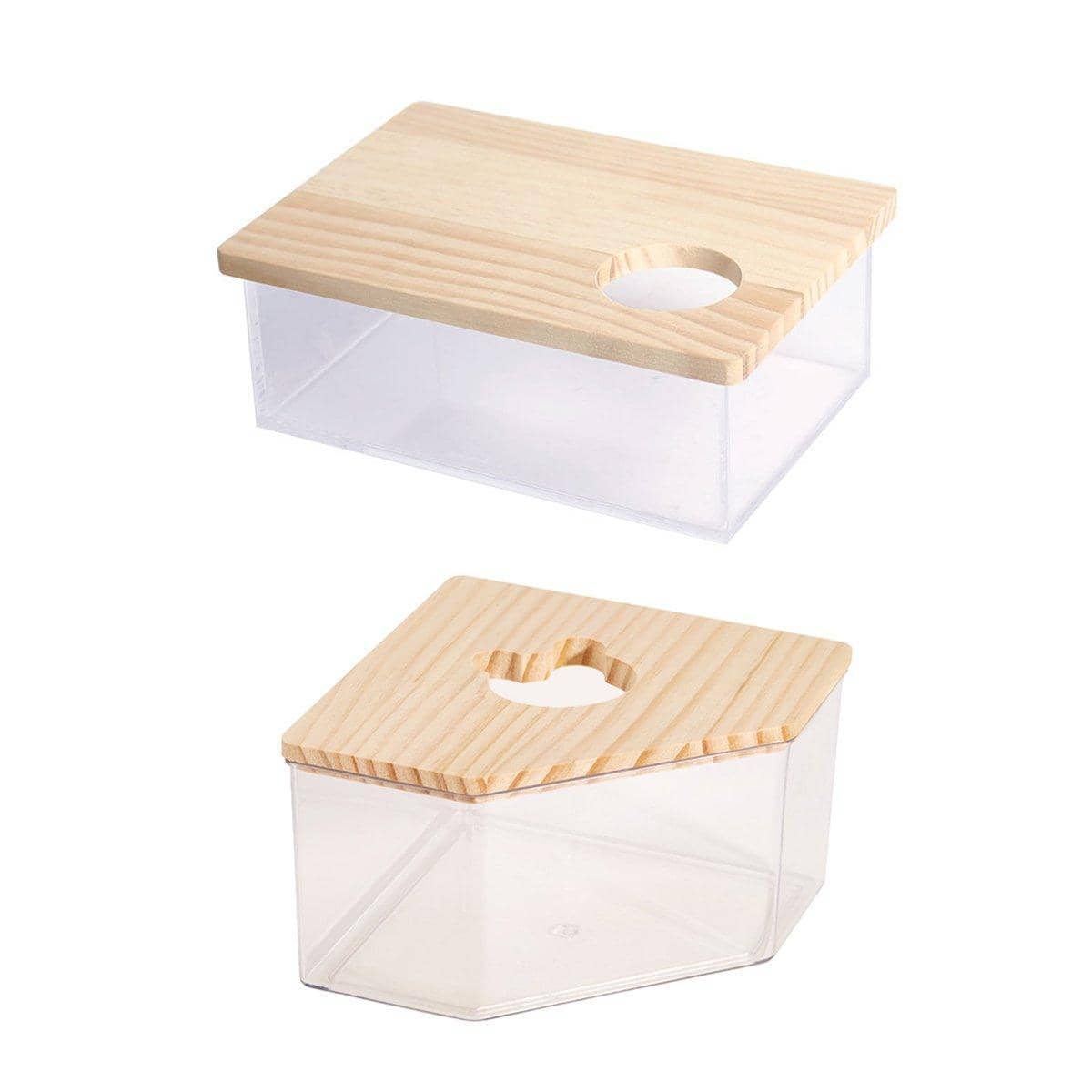 Acrylic Hamster Sand Bath and Toilet with Wooden Lid - Rectangle (21 x 15.5 x 10 cm) - view 3