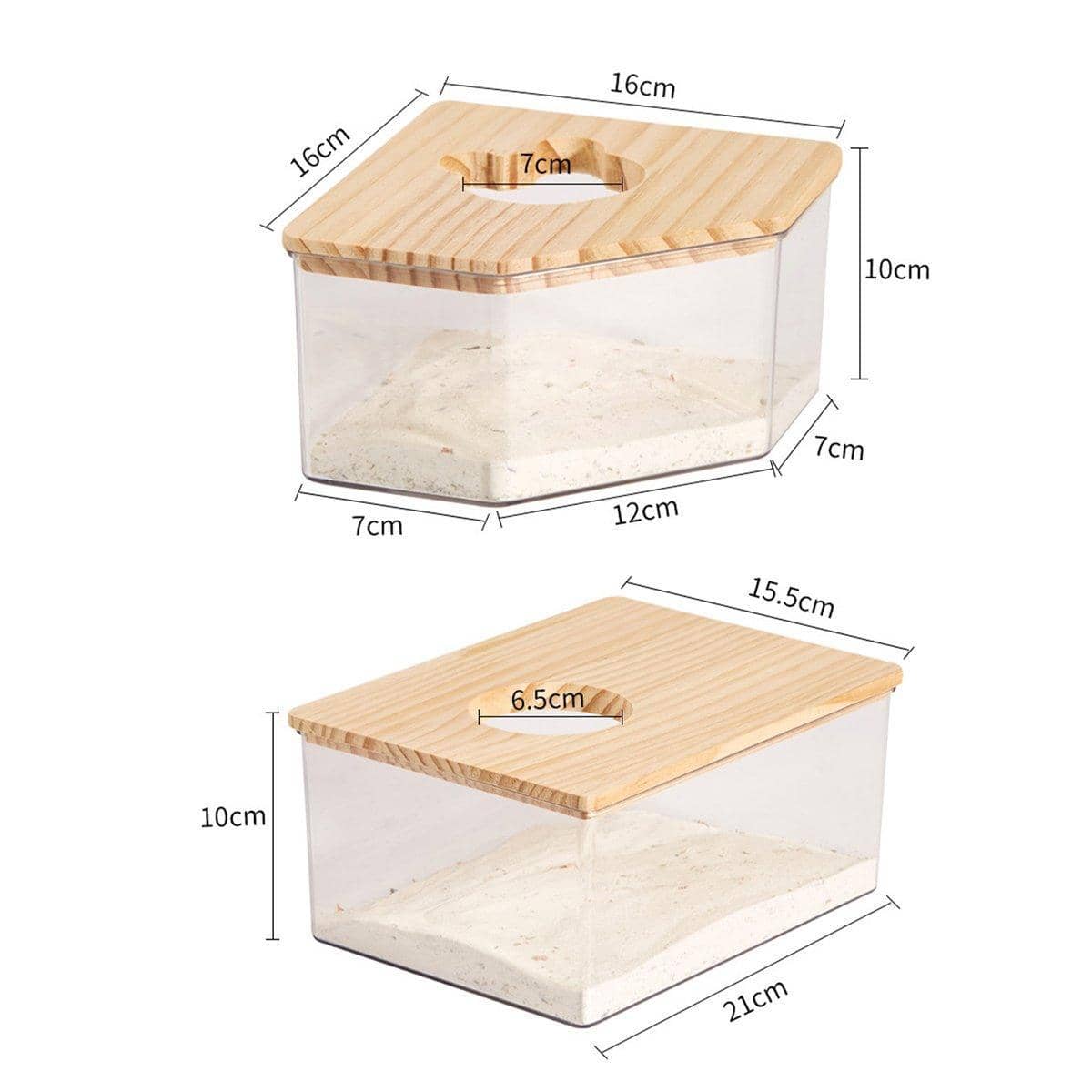 Acrylic Hamster Sand Bath and Toilet with Wooden Lid - Rectangle (21 x 15.5 x 10 cm) - view 4