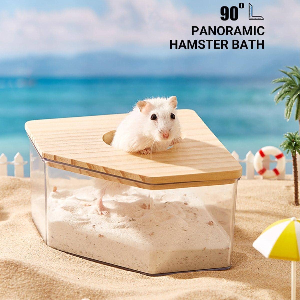 Acrylic Hamster Sand Bath and Toilet with Wooden Lid - Rectangle (21 x 15.5 x 10 cm) - view 5