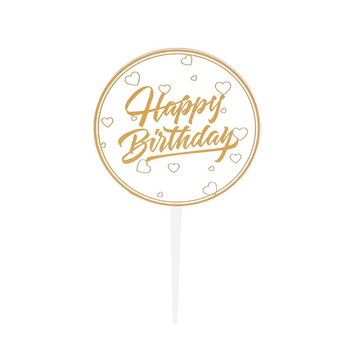 Acrylic Happy Birthday Anniversary Cake Topper Flower Pattern - Colour 01