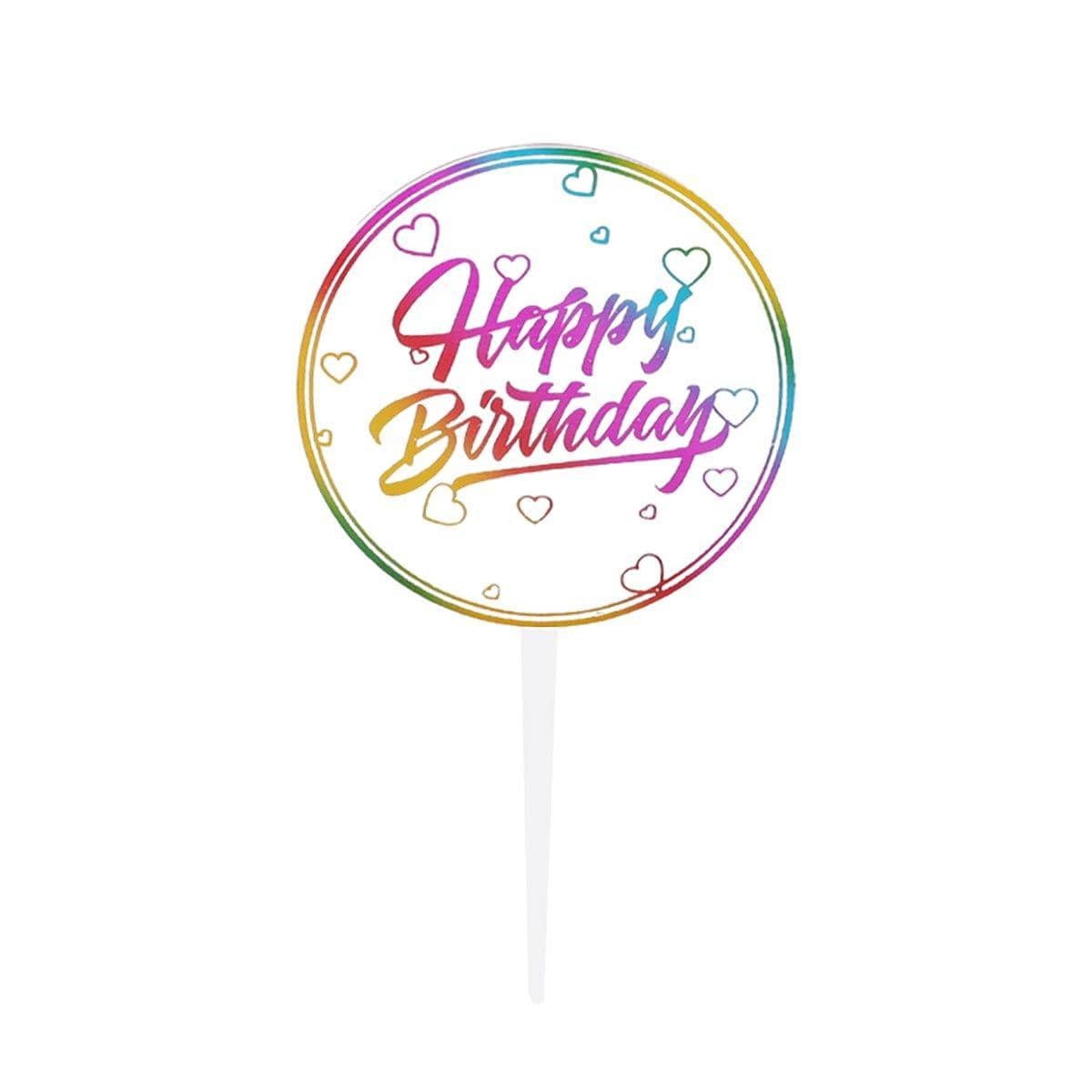 Acrylic Happy Birthday Anniversary Cake Topper Flower Pattern - Colour 02