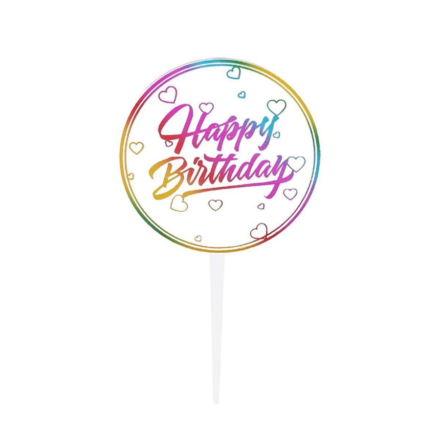 Acrylic Happy Birthday Anniversary Cake Topper Flower Pattern - Colour 02