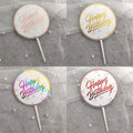 Acrylic Happy Birthday Anniversary Cake Topper Flower Pattern - Colour 02 - view 5