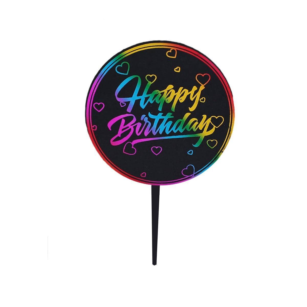 Acrylic Happy Birthday Anniversary Cake Topper Flower Pattern - Colour 05