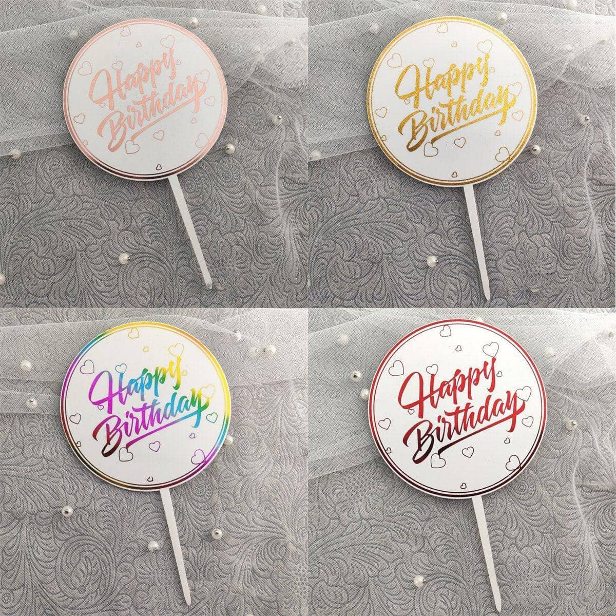 Acrylic Happy Birthday Anniversary Cake Topper Flower Pattern - Colour 05 - view 5