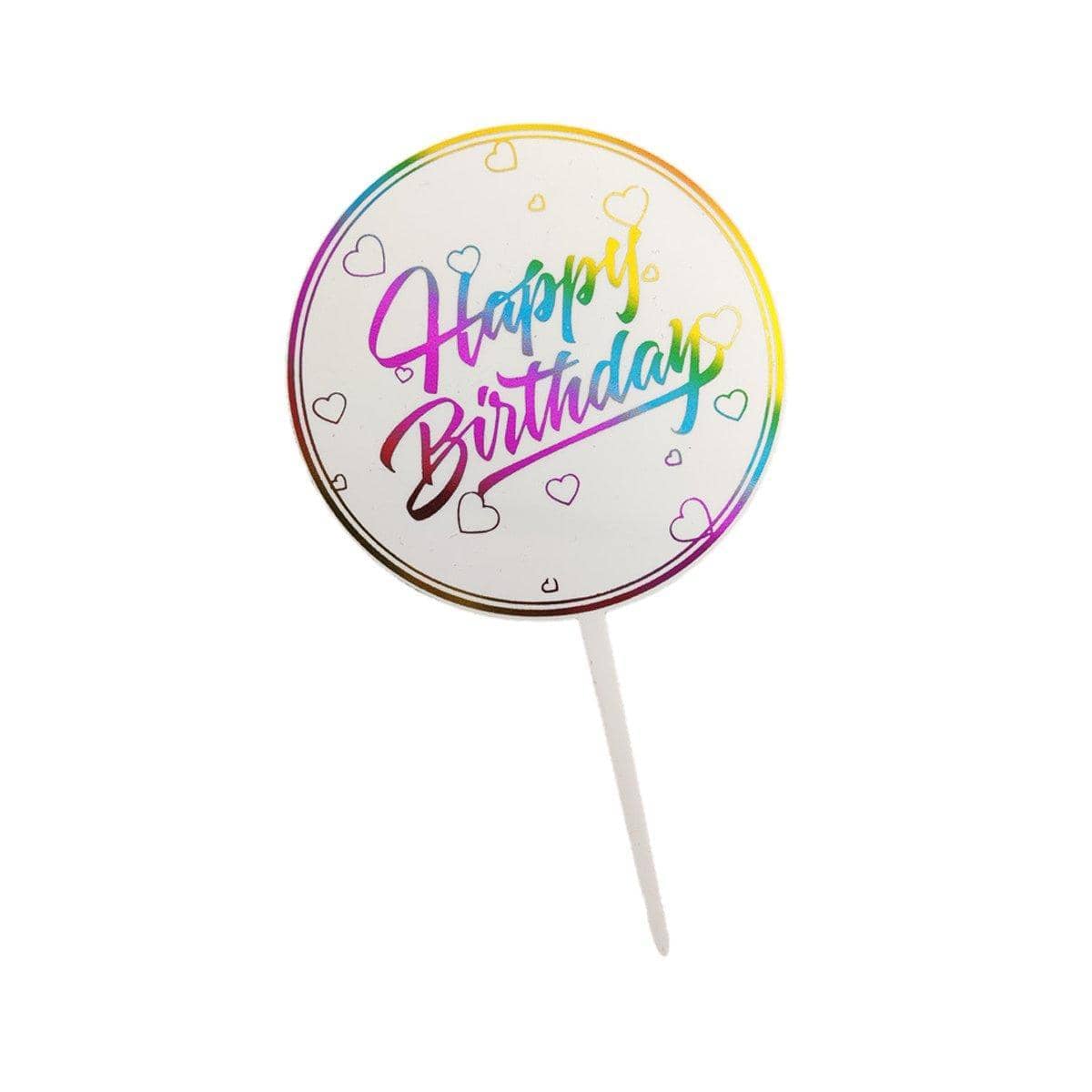 Acrylic Happy Birthday Anniversary Cake Topper Flower Pattern - Colour 15