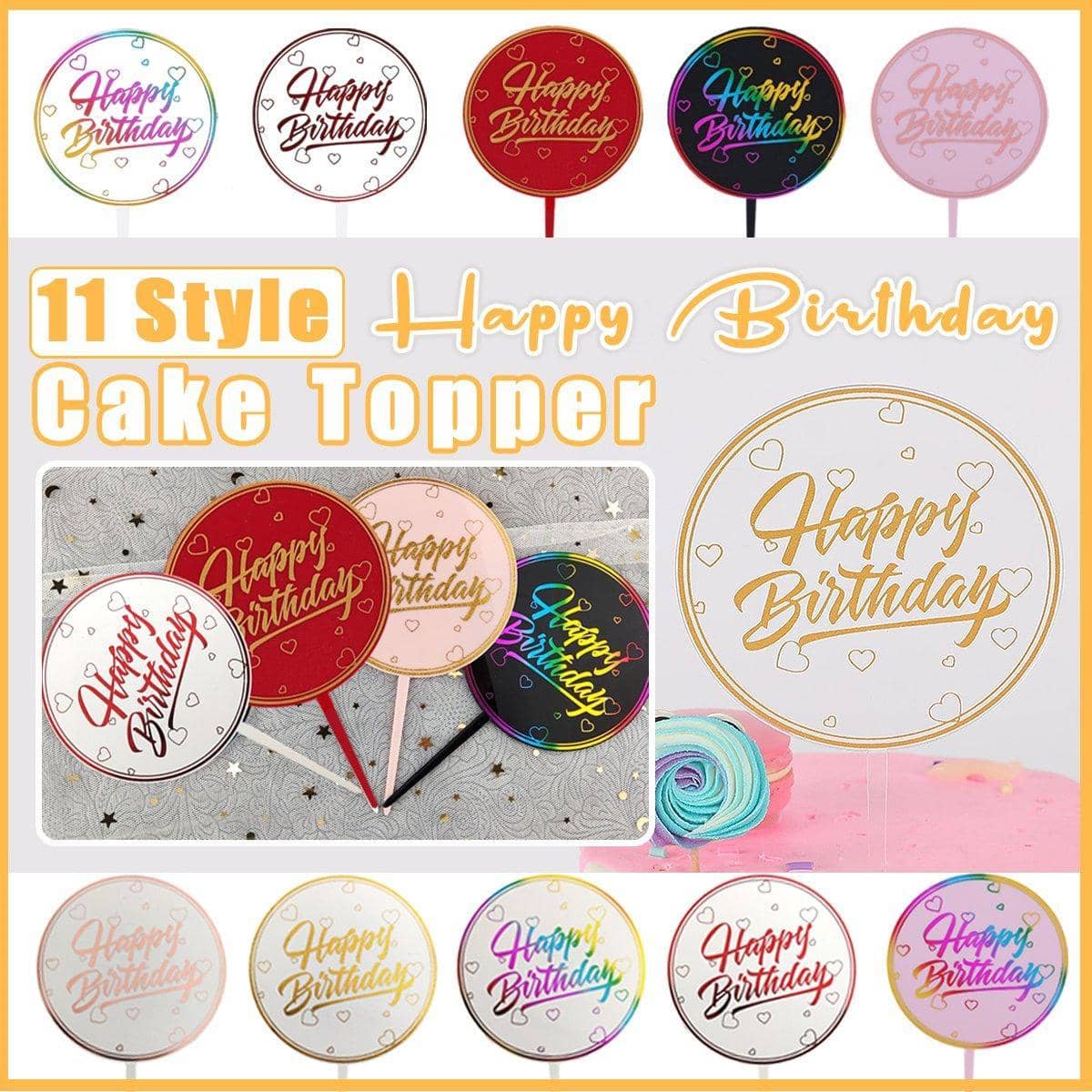 Acrylic Happy Birthday Anniversary Cake Topper Flower Pattern - Colour 15 - view 2