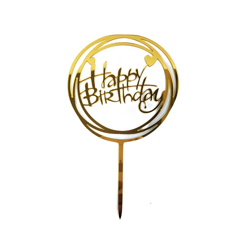 Acrylic Happy Birthday Cake Topper Card for Party Decor - Gold G24