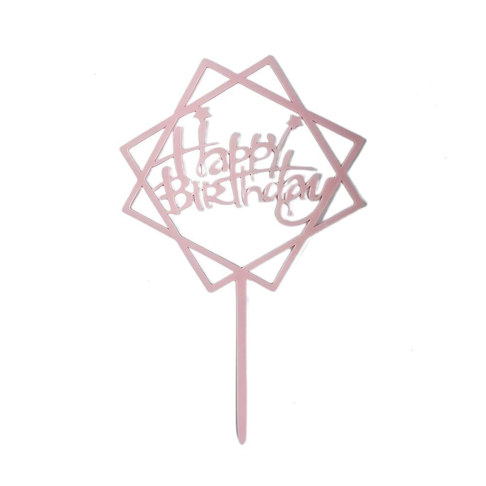 Acrylic Happy Birthday Cake Topper Card for Party Decor - Pink P20