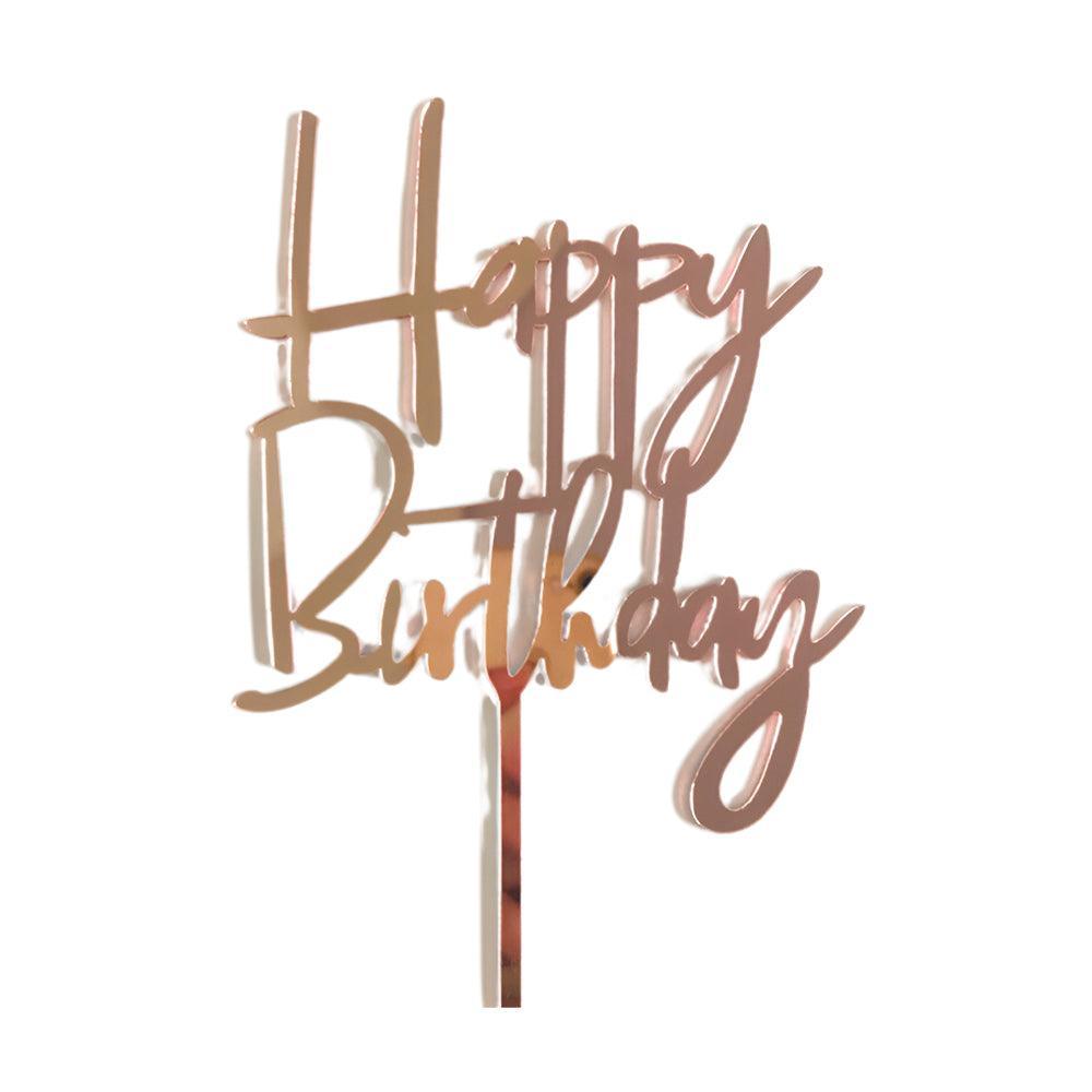 Acrylic Happy Birthday Cake Topper Card for Party Decor - Rose Gold R31