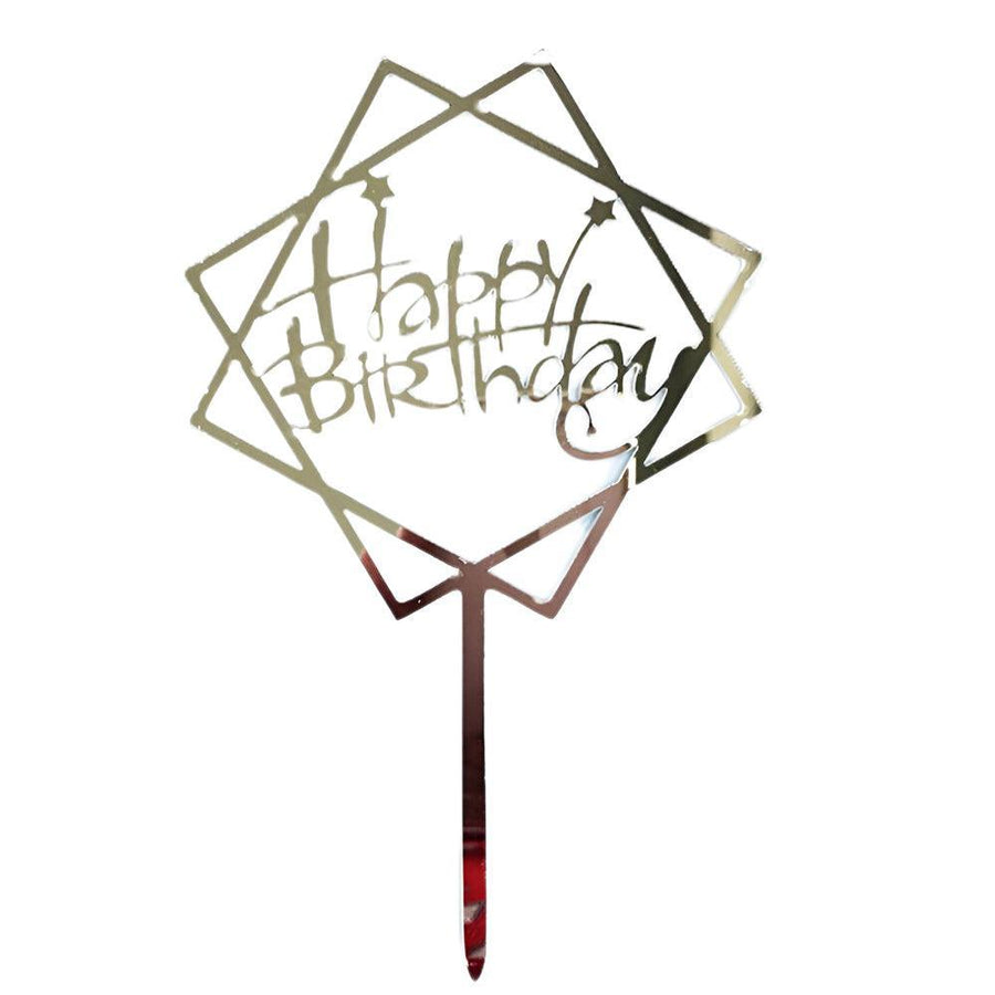 Acrylic Happy Birthday Cake Topper Card for Party Decor - Silver S20