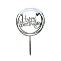 Acrylic Happy Birthday Cake Topper Card for Party Decor - Silver S24