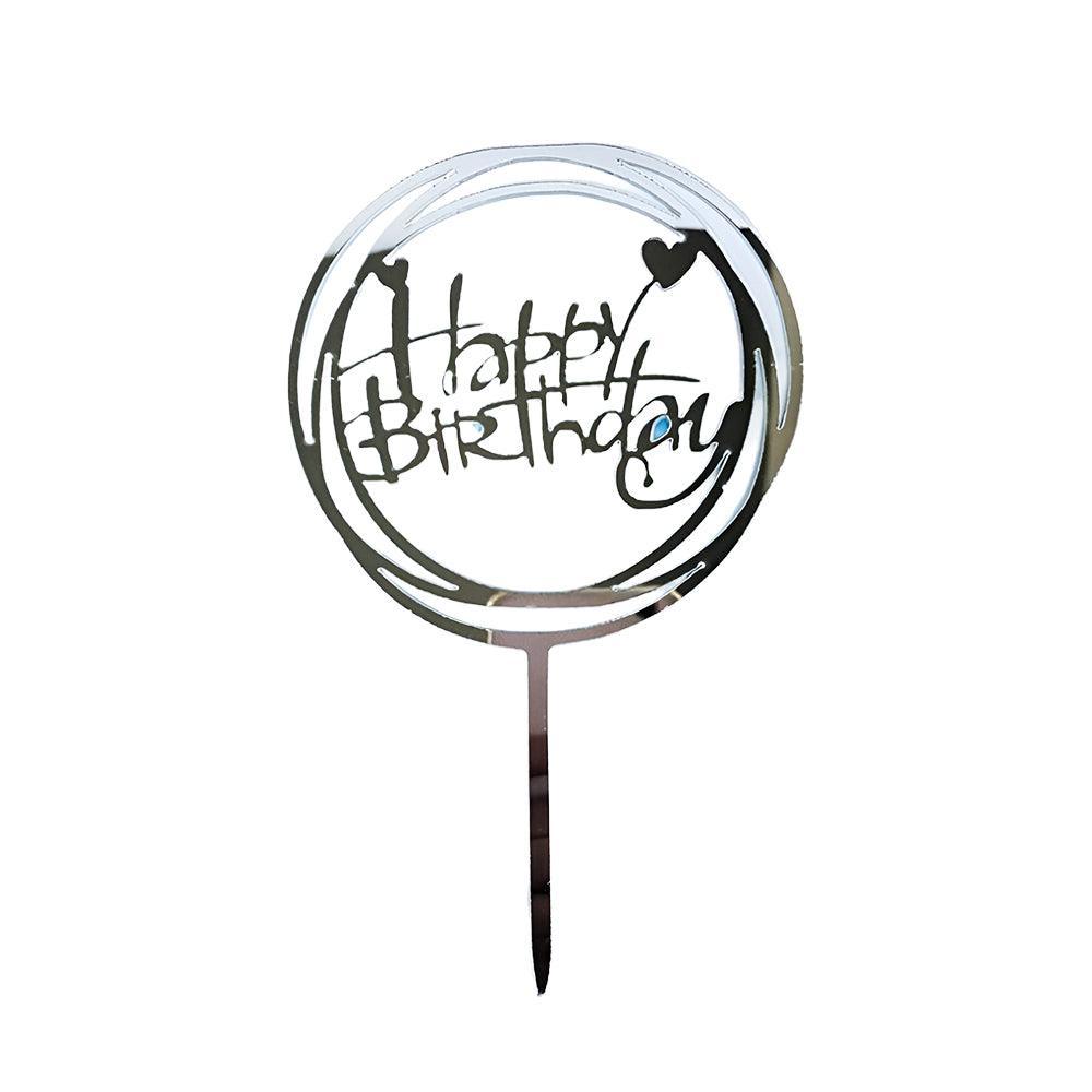Acrylic Happy Birthday Cake Topper Card for Party Decor - Silver S24