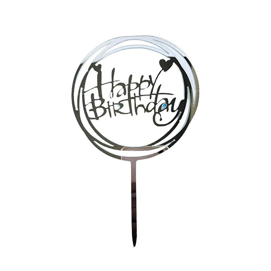 Acrylic Happy Birthday Cake Topper Card for Party Decor - Silver S24