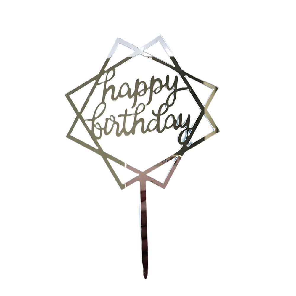 Acrylic Happy Birthday Cake Topper Card for Party Decor - Silver S48