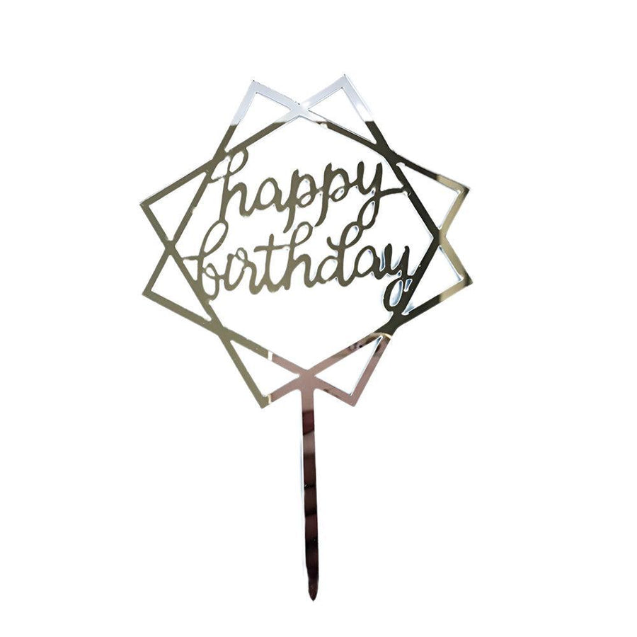 Acrylic Happy Birthday Cake Topper Card for Party Decor - Silver S48