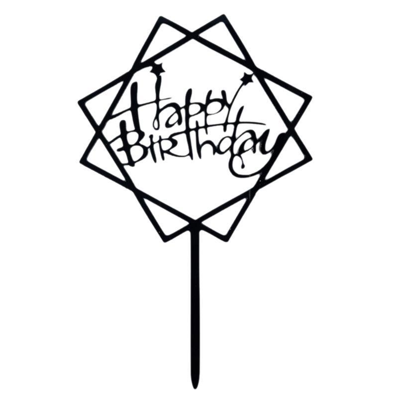 Acrylic Happy Birthday Cake Topper Party Decoration - Black B20