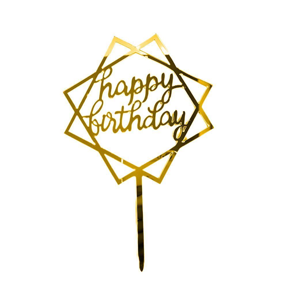 Acrylic Happy Birthday Cake Topper Party Decoration - Gold G48