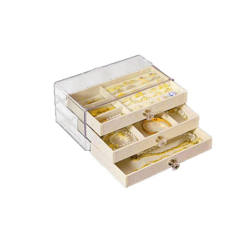 Acrylic Jewellery Organiser with 3 Tiers and Velvet Lining - Beige