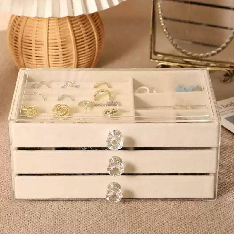 Acrylic Jewellery Organiser with 3 Tiers and Velvet Lining - Beige - view 4