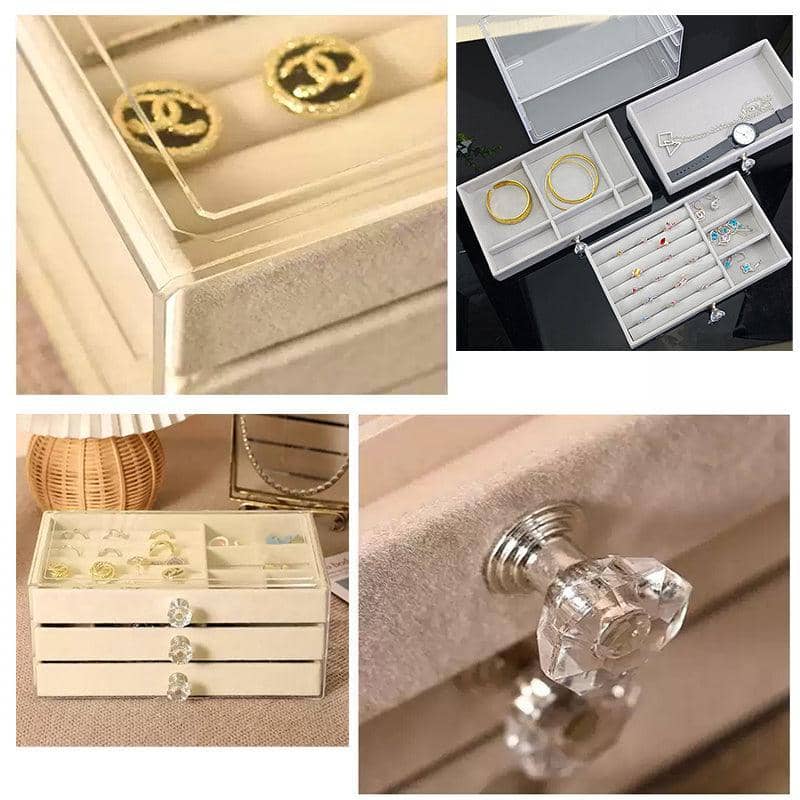 Acrylic Jewellery Organiser with 3 Tiers and Velvet Lining - Beige - view 5