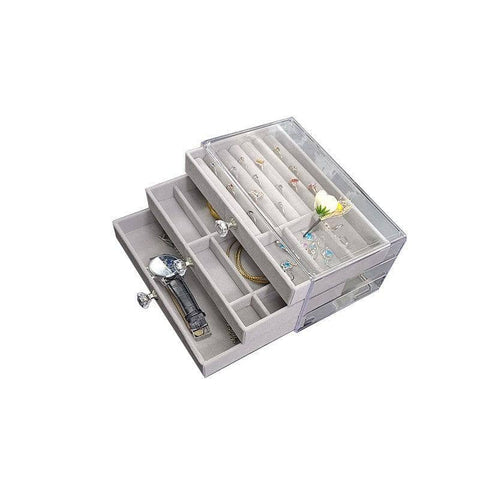 Acrylic Jewellery Organiser with 3 Tiers and Velvet Lining - Grey