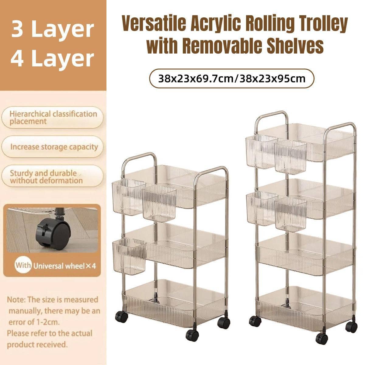 Acrylic Mobile Storage Rack with Wheels, Snack Organiser - 3 Layer - view 2