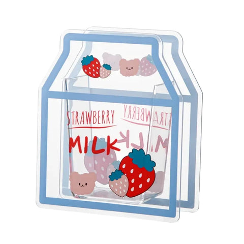 Acrylic Pen Holder and Desk Organiser - Strawberry Milk Carton Shape