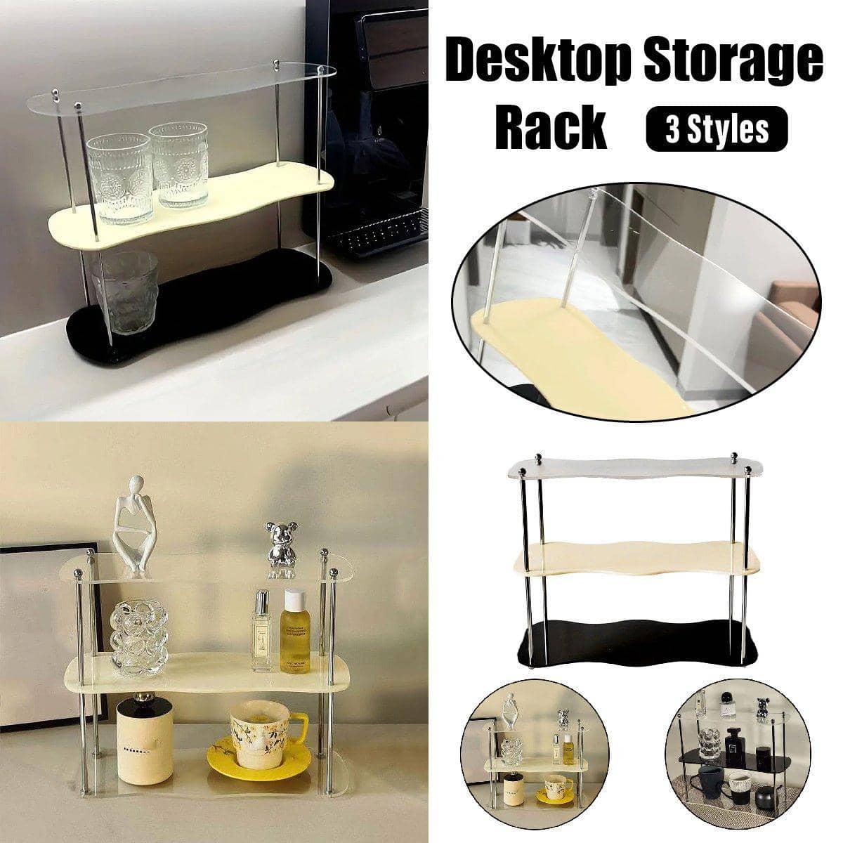 Acrylic Perfume Display Stand Desktop Organiser - Clear, Cream and Black - view 2
