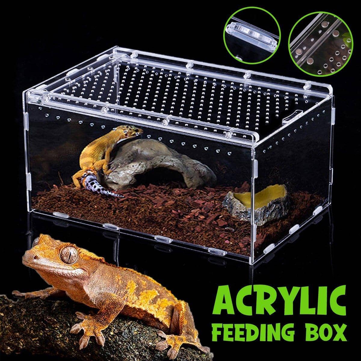 Acrylic Reptile Breeding Box with Sliding Lid, 30 x 20 x 15 cm
