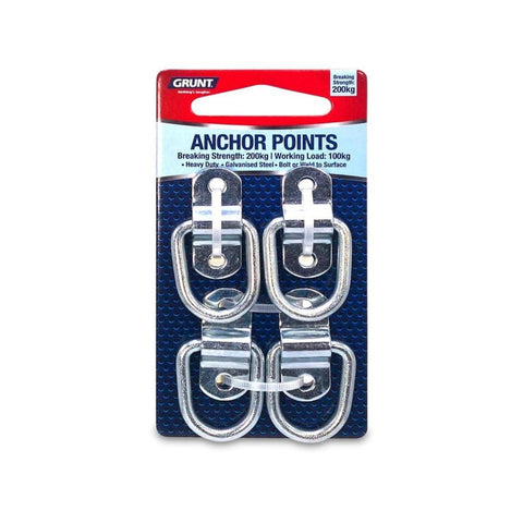 Grunt D Ring Anchor Points 4 Pack - Heavy Duty Steel - 35mm Size - Silver - SuperSaverAU - view 1