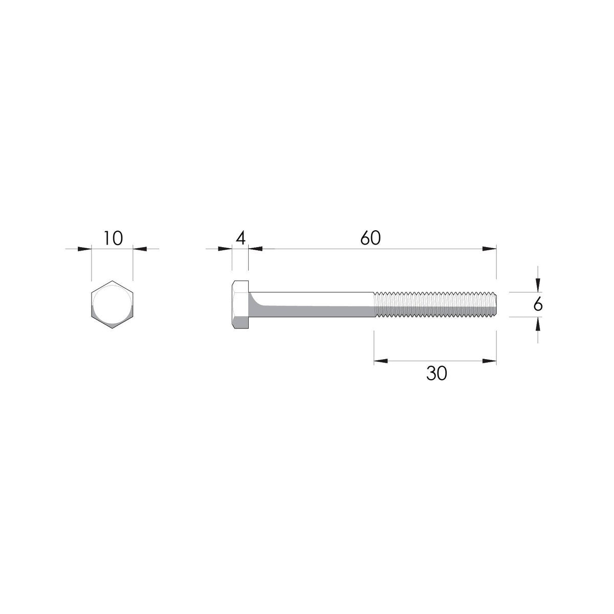 Zenith Hot Dipped Galvanised Hex Head Bolt - M6 x 60mm - 4.6 Grade Steel - 1 Pack - SuperSaverAU - view 2