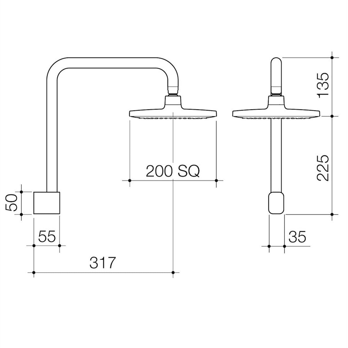 Luna Fixed Overhead Shower - 200mm - Brass - Chrome Finish - SuperSaverAU - view 2