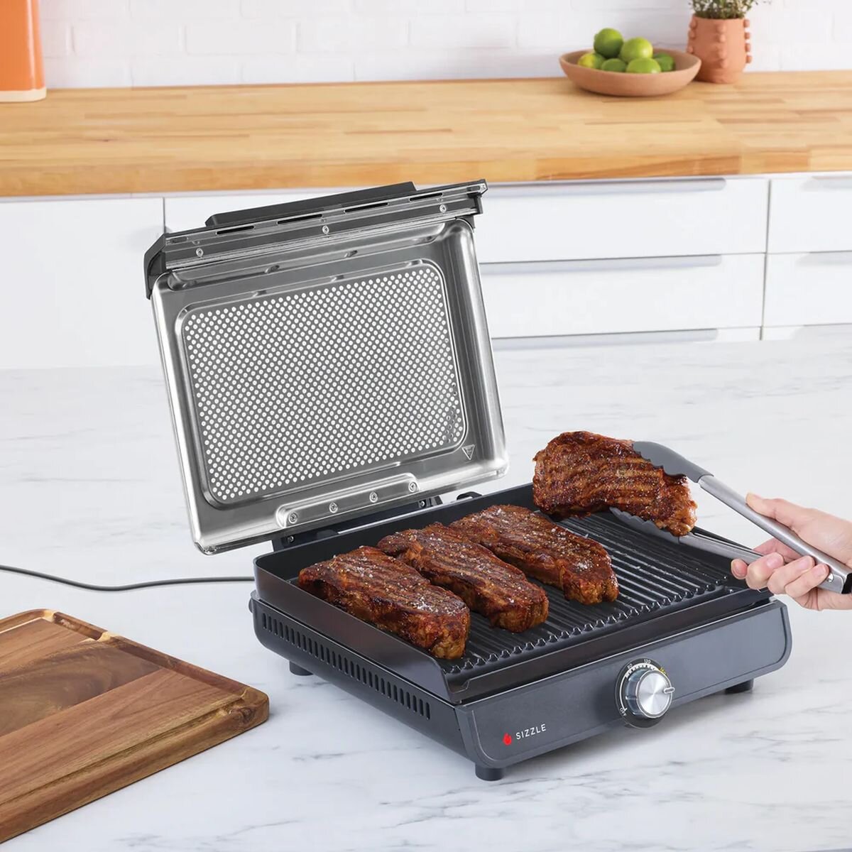 Ninja Sizzle indoor grill and flat plate - high-heat searing, 36cm non-stick plates - GR101